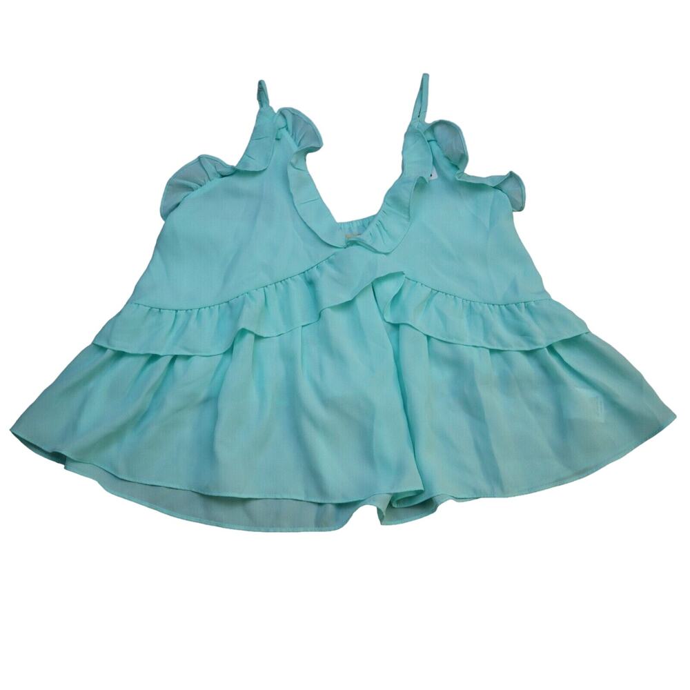 Lauren James Shirt Womens Small Blue Casual Lightweight Ruffle Spaghetti Strap